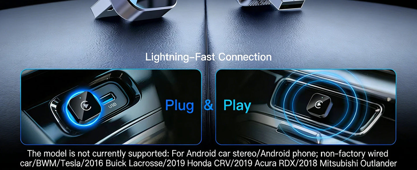 2-in-1 Wireless CarPlay & Android Auto Adapter , Universal Fit for Most Cars,  Wireless Connection, Plug & Play iOS/Android