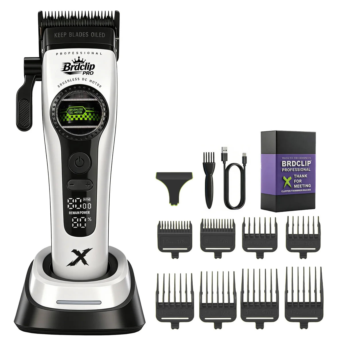New BRDCLIP PRO Electric Hair Clipper Hair Trimmer Set Outer Rotor BLDC 6000-8000RPM Barber  Shop DLC Blade with Charge Dock