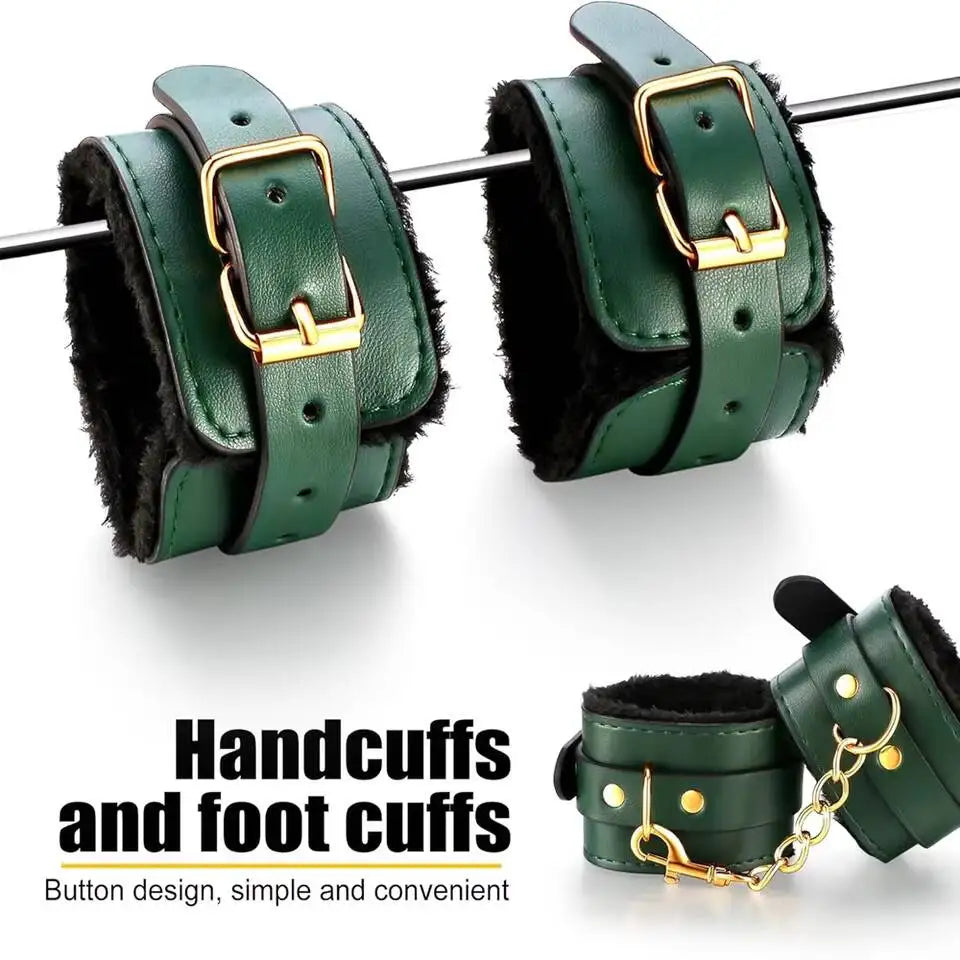 High Quality BDSM Genuine Leather Bondage Set Fetish Handcuffs Collar Gag Whip Erotic Sex Toys For Women Couples Adult Games