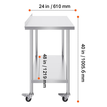 SucceBuy Stainless Steel Work Table Commercial Food Prep Worktable with Casters Heavy Duty Prep Worktable for Restaurant Home