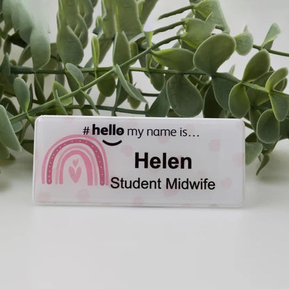 Personalized Custom Name, Rainbow Polka Dot Hello My Name Is, Name Badge Nurse, Midwife Hospital, Doctor Nurse, Intern