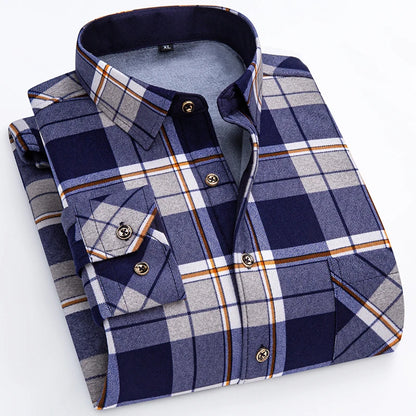 Winter Warm Shirt For Man Thickened Flannel Plaid Casual Menswear Long Sleeve Plus Fleece Big Size Regular Fit Smart Dress Shirt