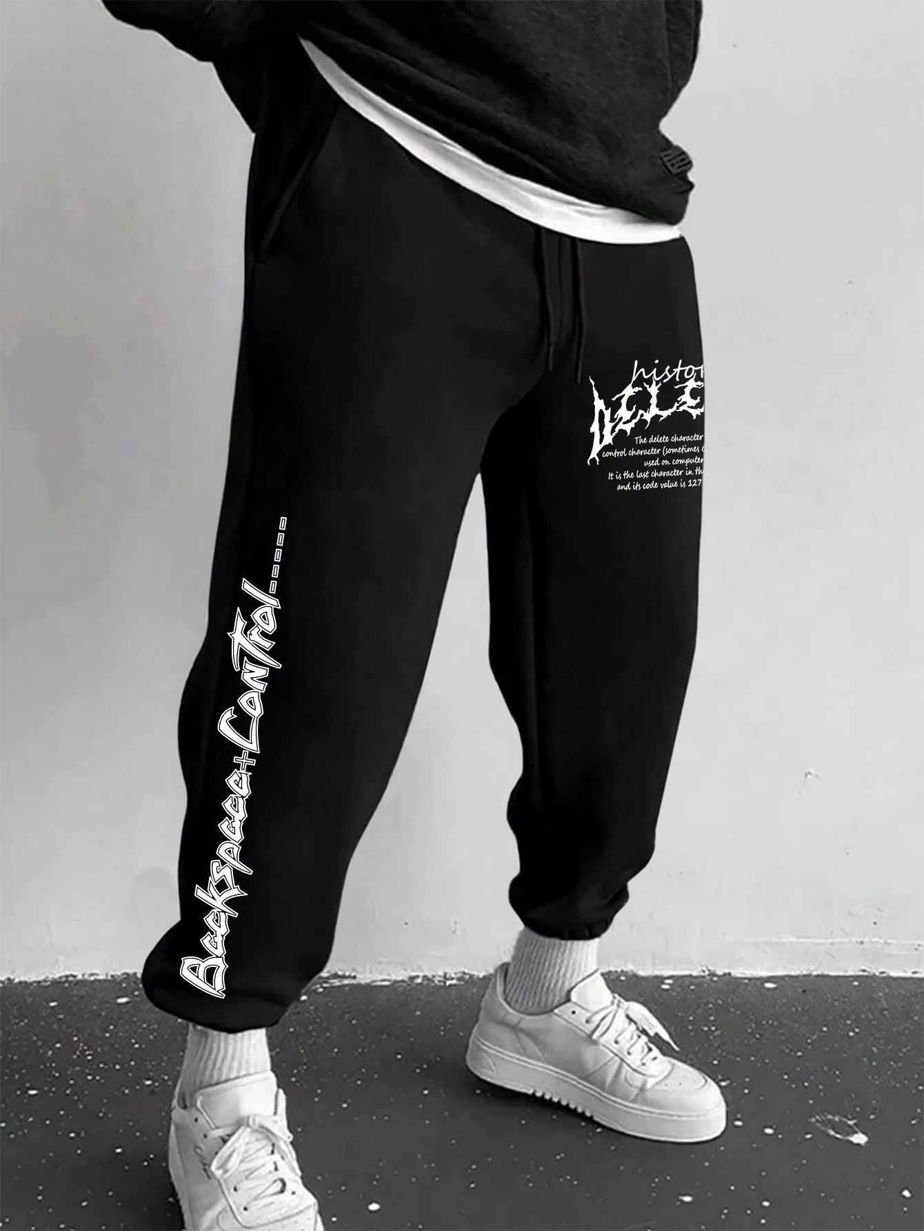 Men's Gothic Sharp Spiky Gothic Font Text Print Sweatpants Elastic Waist Soft Dark Punk Street Hip Hop Joggers