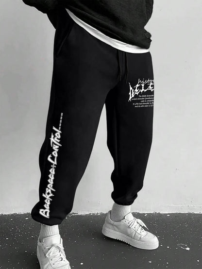 Men's Gothic Sharp Spiky Gothic Font Text Print Sweatpants Elastic Waist Soft Dark Punk Street Hip Hop Joggers