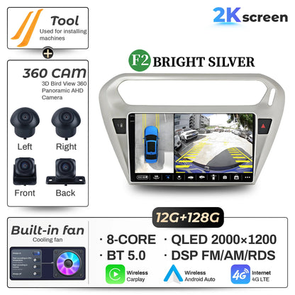 9" Car Radio For Peugeot 301 Citroen Elysee 2013-2018 Android 16 Wireless BT Carplay Multimedia Navigation Touch 2K QLED Screen