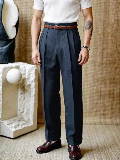 2026 SS Men's Woven Suit Pants,Straight Leg Trousers, Button & Zip Pocket,Loose Business Casual Formal Summer Pants,No Belt Pant