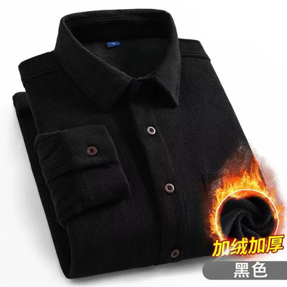 Men's Fleece Lined Corduroy Long Sleeve Shirt Thick Warm Casual  Color Autumn Winter Fashion Outerwear Breathable Youth ...