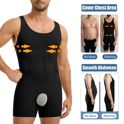 Miss Moly Men Compression Bodysuit Wide Strap Anti-Chafing Full Body Shaper Muscle Knitting Shapewear Open Crotch Underwear