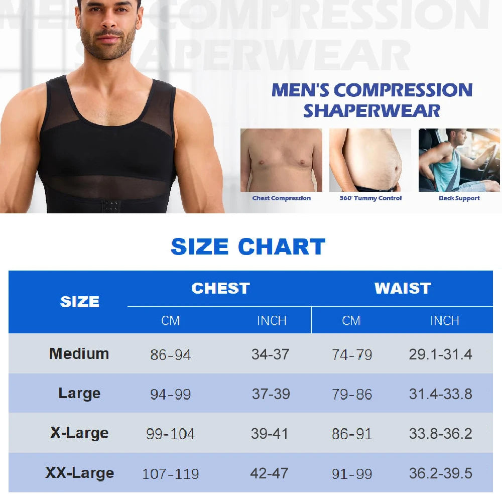 1PCS Mens Tummy Control Body Shaper Vest, Button Adjustable Compression Tank Top, Breathable Invisible Slimming Shapewear