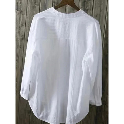 Plus Size Shirts Women's Cotton Tops Mujer Office Long Sleeve New Korean Loose Casual Vertical V-neck Shirts Top Blusas De Mujer