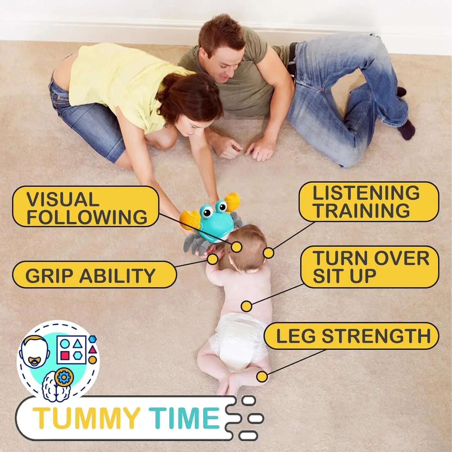 Crawling Crab Baby Toy, Interactive Infant Tummy Time Crab with Music, Toddler Walking Dancing Crab, Funny Birthday Gifts