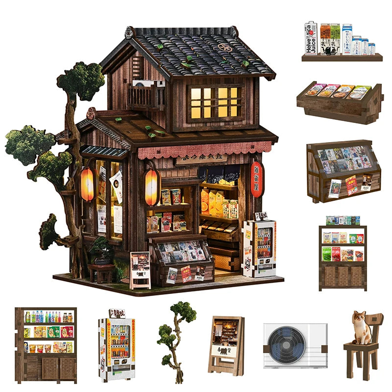 3D Puzzles Dollhouses DIY Wooden Book Nook Figurines Miniature Kits Bookshelf Home Bookend Decoration For Adults Handmade Gifts