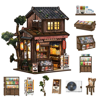 3D Puzzles Dollhouses DIY Wooden Book Nook Figurines Miniature Kits Bookshelf Home Bookend Decoration For Adults Handmade Gifts