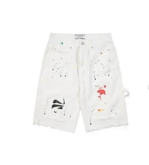 New 2025 Novelty High Zipper Ink Tactics Heavy Skateboard Street Cotton Casual Shorts Kanye Hip-hop Parkour Cargo #AA2