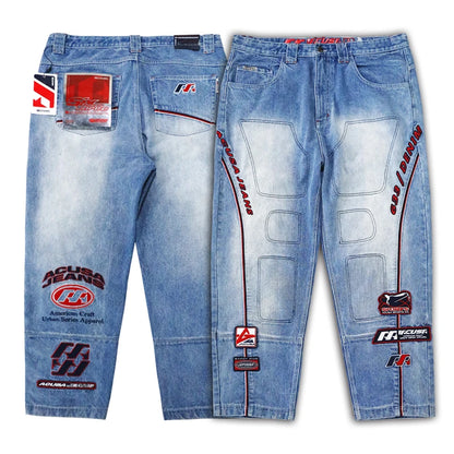ACUSA Jeans Stacked Embroidered Washed Denim Jeans 633 Version Letter Stitching 3D Patchwork Men's Loose Straight Leg Jeans