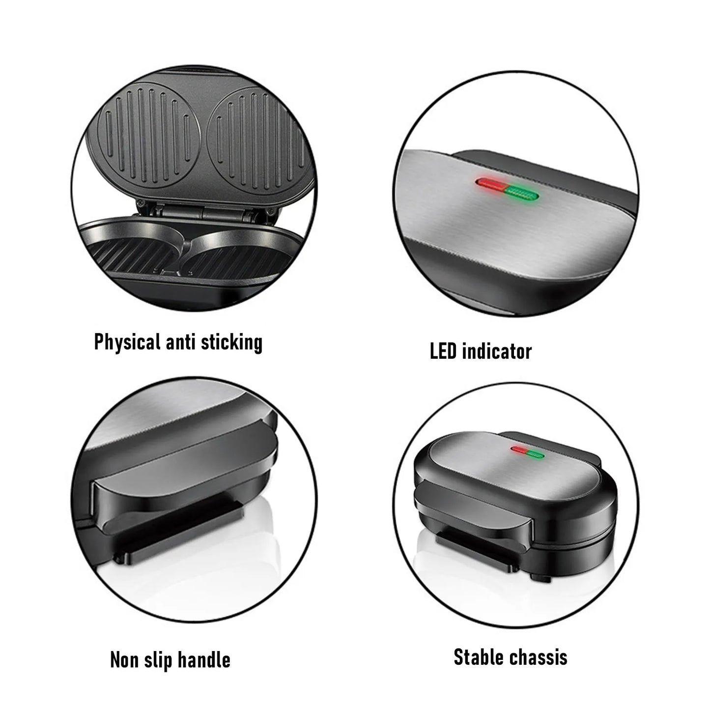 Electric Breakfast Maker with Safe Touch Handle Anti Stick Electric Hamburger Grill for Egg Pancake Steak 220V