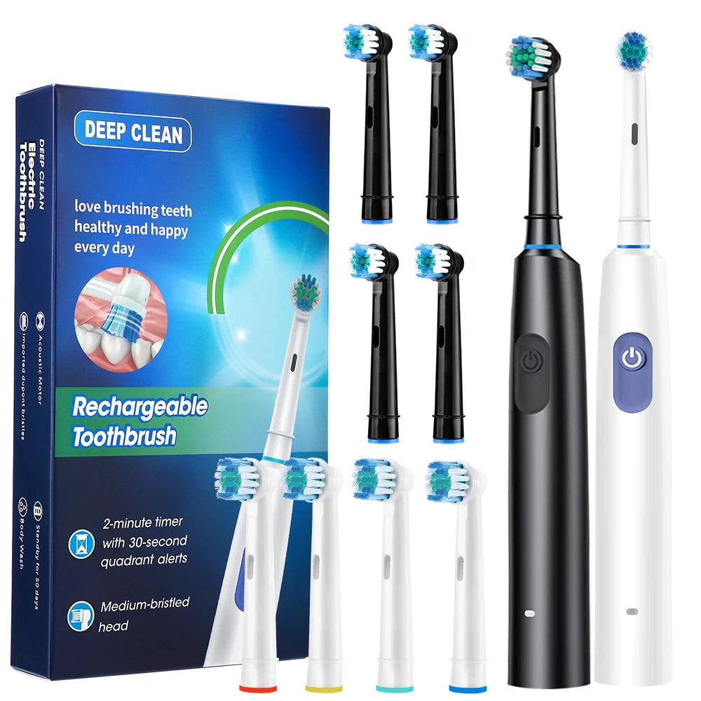 Sonic Rechargeable Rotary Electric Toothbrush Adult Waterproof with Timer 5 Modes & 4 Replaceable Brush Heads for Teeth Cleaning