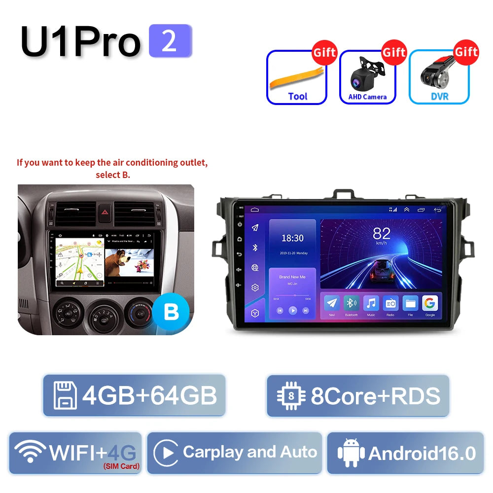 Carplay Android Auto for Toyota Corolla E140/150 2006 2007-2013 Multimedia Automotive Subwoofer Autoradio Android DSP 4G