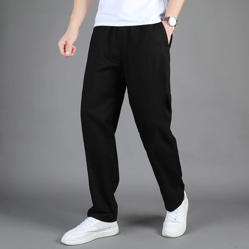 Plus Size Men's Casual Cotton Trousers Loose Straight Pants Multi Pocket Man Long Cargo Pants Mens Jogger Pants Summer Autumn