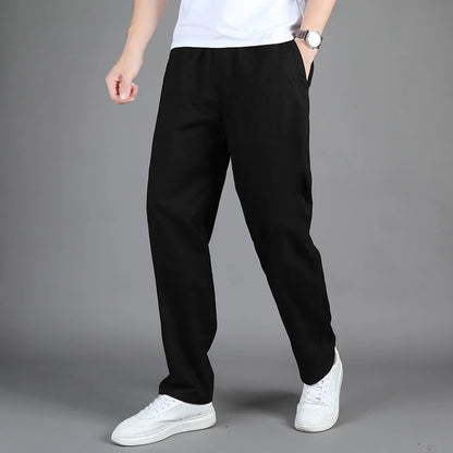 Plus Size Men's Casual Cotton Trousers Loose Straight Pants Multi Pocket Man Long Cargo Pants Mens Jogger Pants Summer Autumn