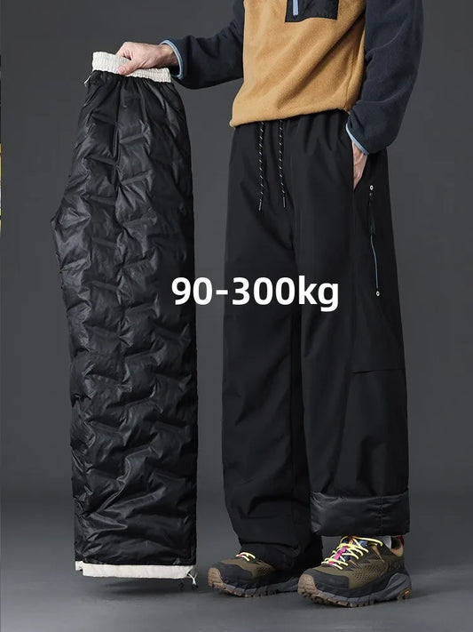 Large Size Winter Outdoor Casual Duck down Thermal Thickened Straight Leg Pants Men's Hiking Trousers Windproof And Cold-resi...
