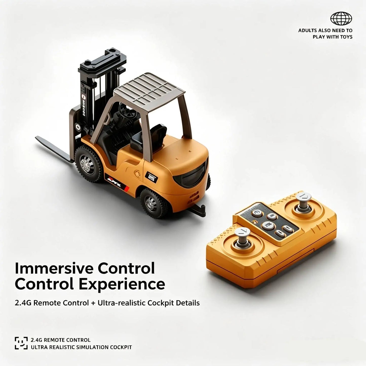 1/64 Mini Remote Controlled Bulldozer, Forklift, Excavator Mining Car RC Engineering Vehicle - Gift for Boys Aged 3 and Over