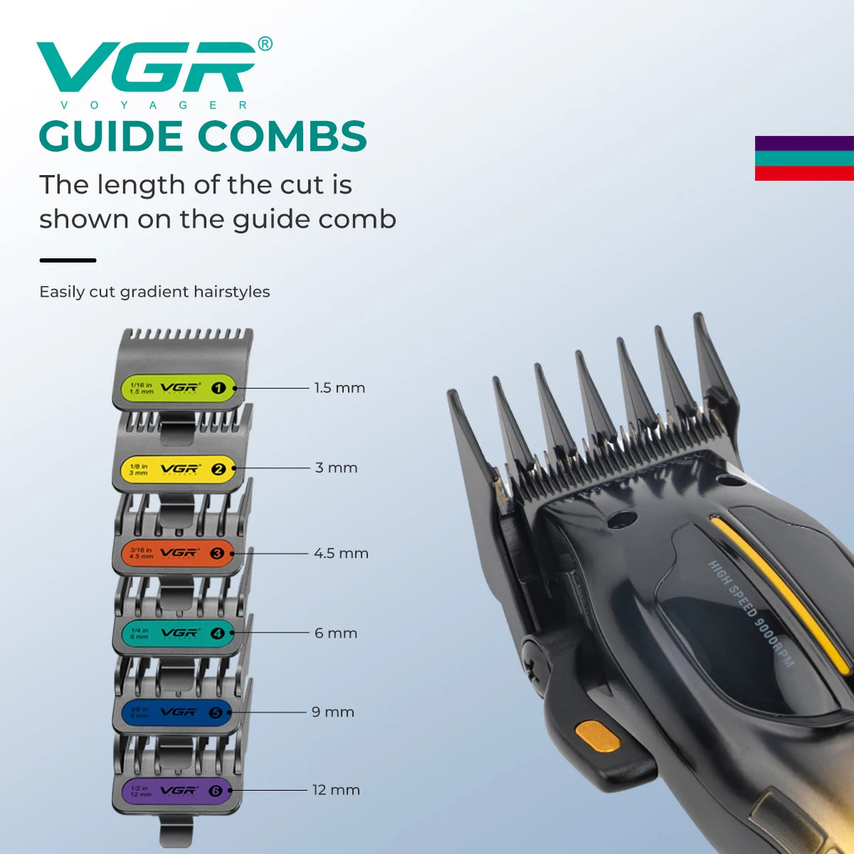 VGR high-end professional hair clipper gradient metal body hair trimmer 9000 RPM LCD digital display electric push shear V-026