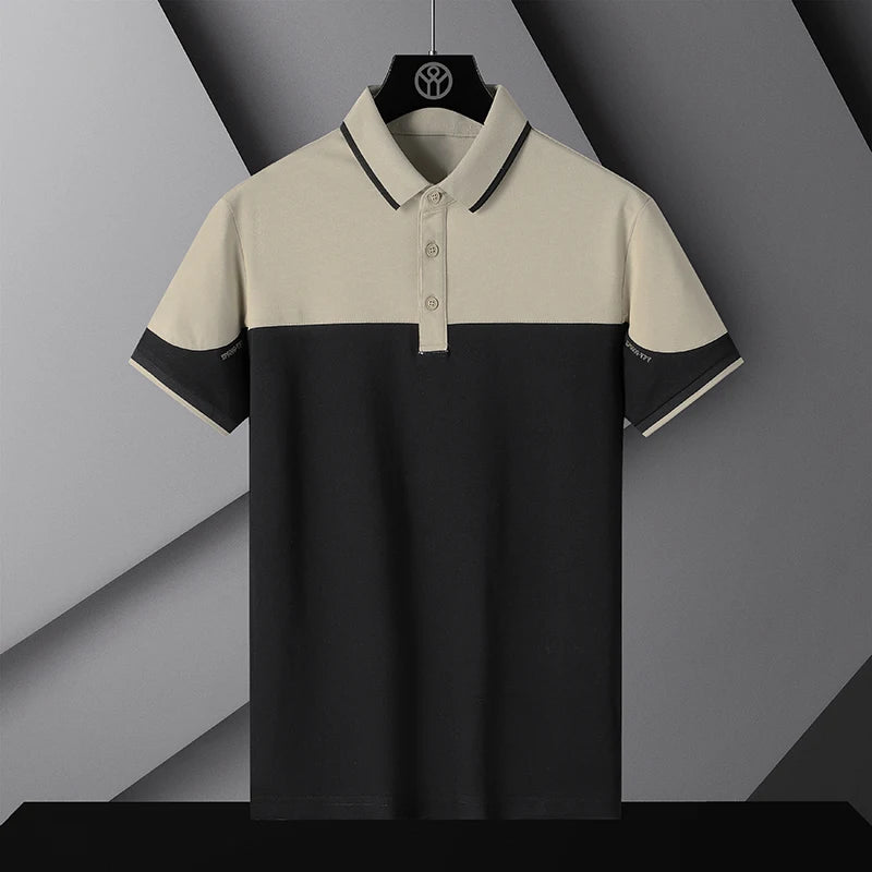 Patchwork Business Polo Shirt Men Short Sleeve Polos Shirts Summer Trendy Brand Flip Collar Ice Silk Shirt Collar Men's T-shirt