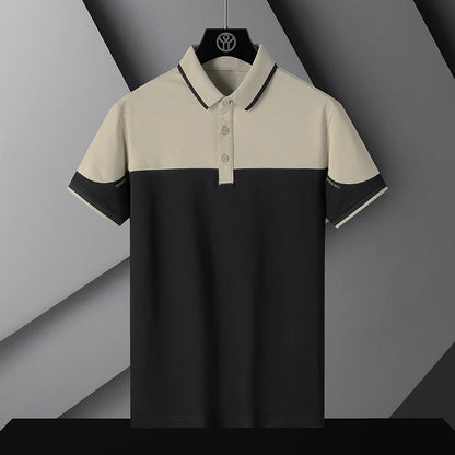 Patchwork Business Polo Shirt Men Short Sleeve Polos Shirts Summer Trendy Brand Flip Collar Ice Silk Shirt Collar Men's T-shirt