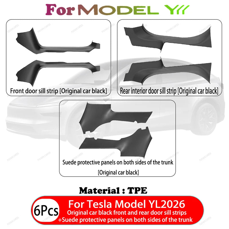 For Tesla ModelYL Launch 2026 TPE Front Rear Door Sill Guard Anti Scratch Dirt Resistant Threshold Strip Interior Protection Set