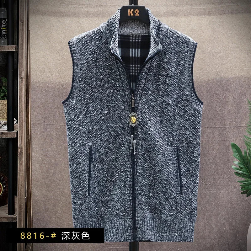Sweater Cardigan Vest Men's Wear Fall and Winter Knitwear Warm Padded Thickened Jacket Zip Knittwear Harajuku
