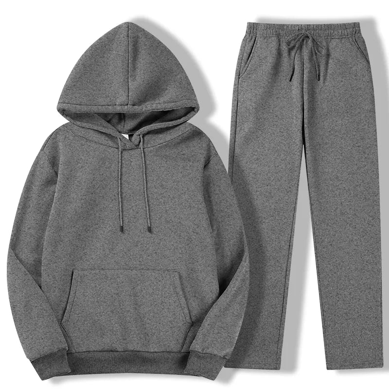 Men's Autumn Winter Solid Color Casual Sports Two - piece Hoodie and Pants Set S - 3XL Tracksuit for Daily Workout Enthusiasts