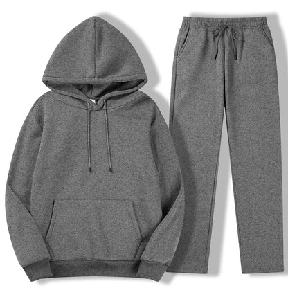 Men's Autumn Winter Solid Color Casual Sports Two - piece Hoodie and Pants Set S - 3XL Tracksuit for Daily Workout Enthusiasts