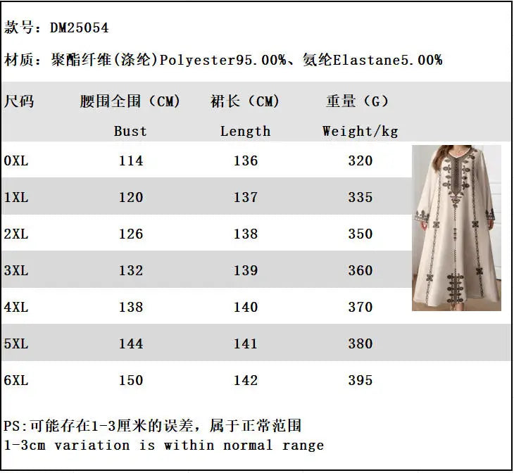 Middle Eastern Elegant Robe, New Spring and Autumn Style, Plus-Size Fashion Women's Clothing, Ethnic Print, Stylish, Loose and Comfortable, Holiday Style Long-Sleeve Dress