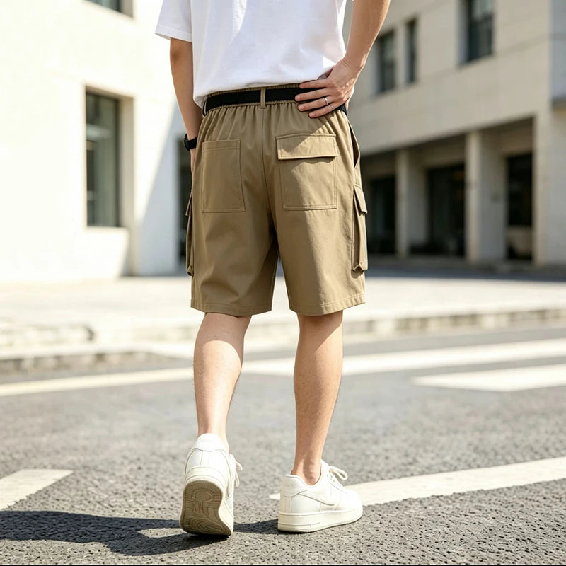 New Streetwear Men's Cargo Shorts Summer Loose Fit Multi Pocket Tactical Workwear Shorts Men Korean Casual Five-Point Work Pants