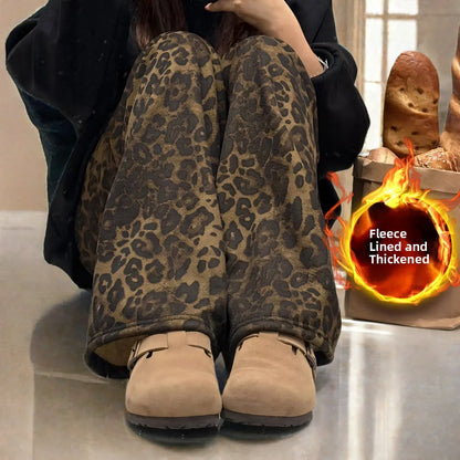 Lamb Velvet Fce Lined Thi Plaid Casual Pants Women's Autumn Winter Loose Straight Leg Wide Leg Cotton Spwear Trousers