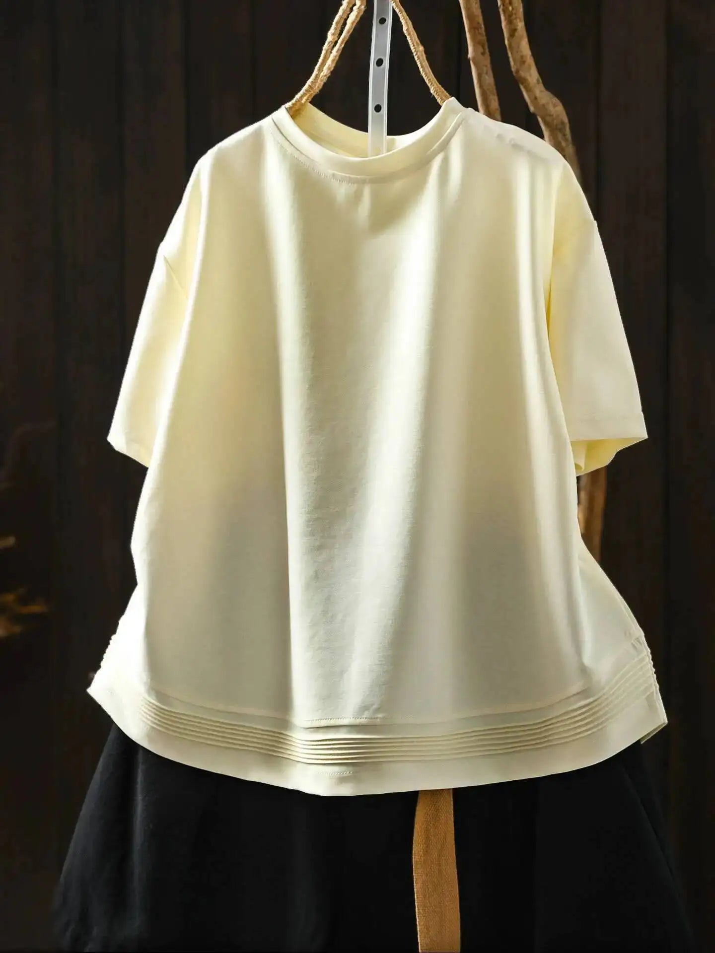 Pink Short-sleeve Women Top 2026 Stylish Summer New Design Pleated Hem Loose T-shirt ZF2158