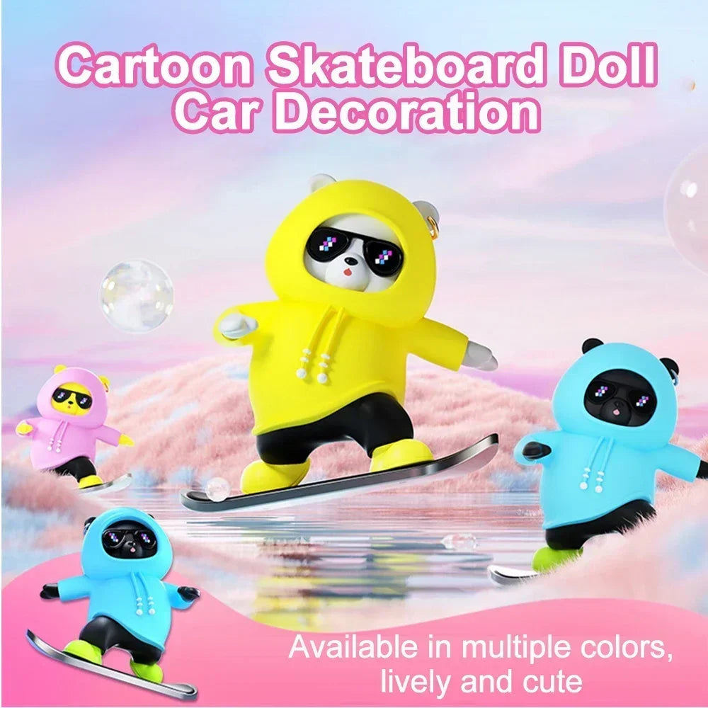 2024 New Dashboard Car Ornaments Skateboard Bear Sliding Bear Creative Car Cartoon Interior Decoration Interior Accessories
