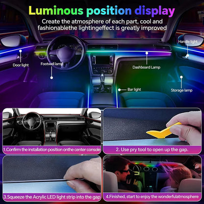 Car Led Interior Light Strip Kit Dynamic RGB Automotive LED Ambient Lights Auto Neon Environmental Strip Music Sync App Control