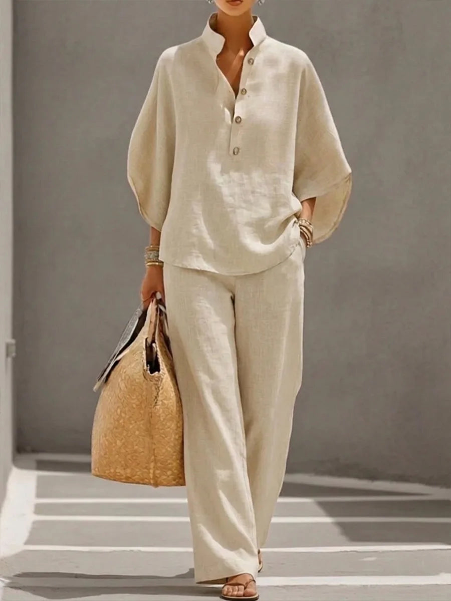 New women's shirt set button cardigan loose comfortable casual versatile women's set