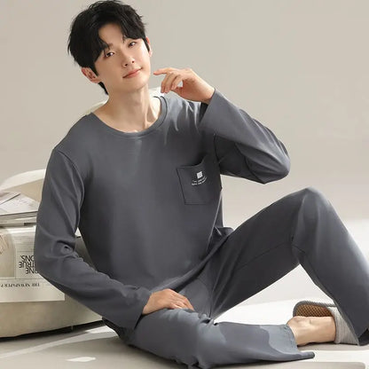 2024 Autumn Long Sleeve 100% Cotton Pajamas Sets for Men Korean Loose High Quality Sleepwear Pyjamas Male Homewear Home Clothes