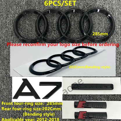 6/5Pcs 4Ring ABS Car Hood Front Grill Rear Trunk Emblem Stickers For Audi A3 A4 A5 A6 A7 Q2 Q3 Q5 Q8 S3 S4 S5 S6 RS3 RS4 RS5 RS6