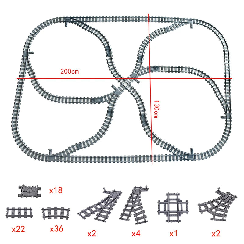 City Trains Flexible Tracks Forked Straight Curved Rails Switch Building Block Bricks High-Tech Creative Toys for kids gifts