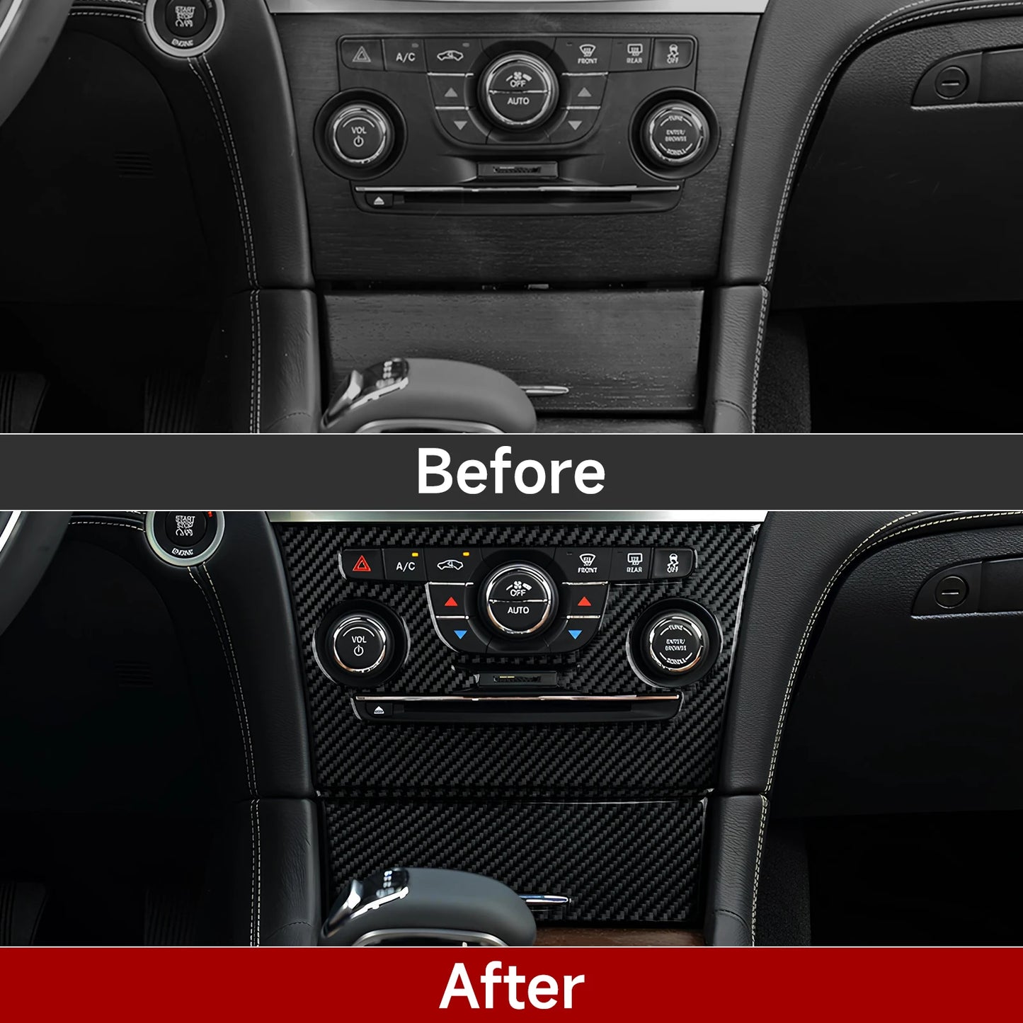 For Chrysler 300 (2011-2014) Car Center Console Gear Shift Panel Steering Wheel Cover Carbon Fiber Interior Sticker Accessories