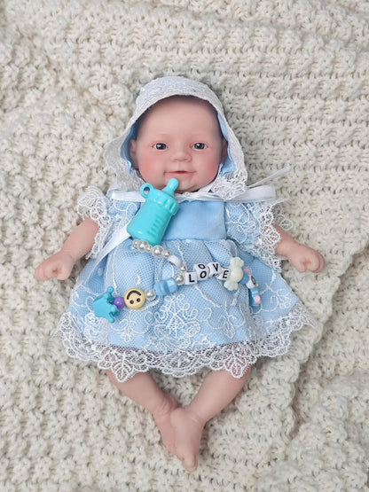 Realistic Miniature Babies 7" Full Body Silicone Reborn baby Doll Open Eyes Girl Looks Real with Accessories for Kids Gift