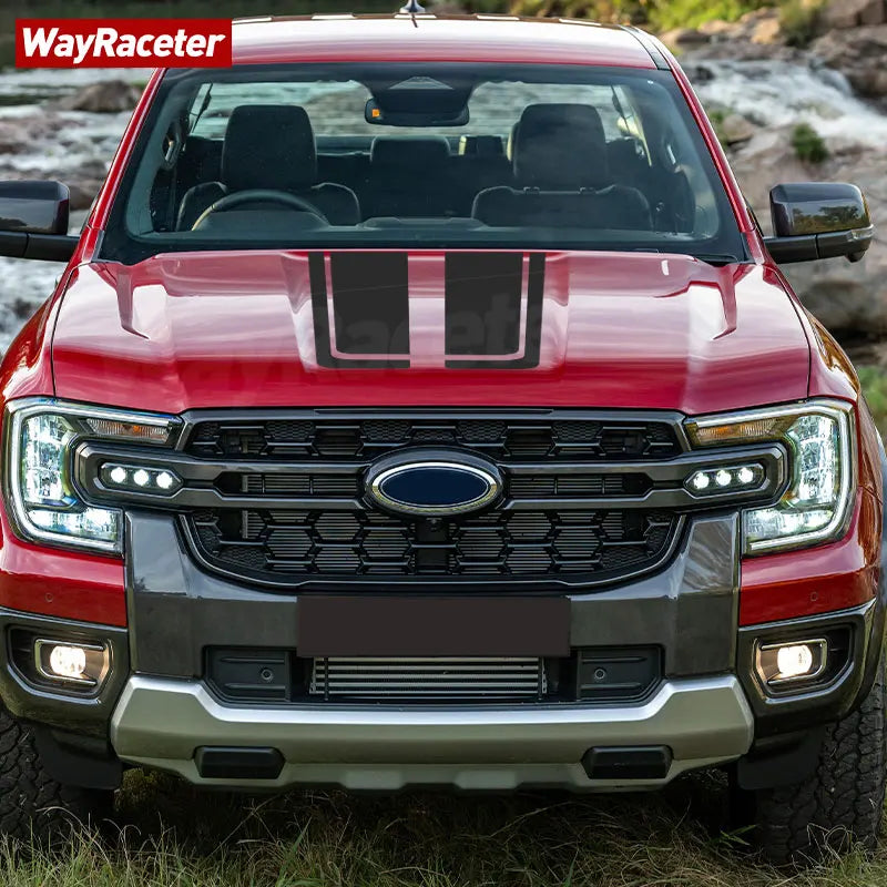 2 Pcs Engine Cover Decal Boonet Hood Stripes Sticker For Ford Ranger 2025 2024 2023 T9 Raptor 4X4 Off Road Wildtrak Accessories