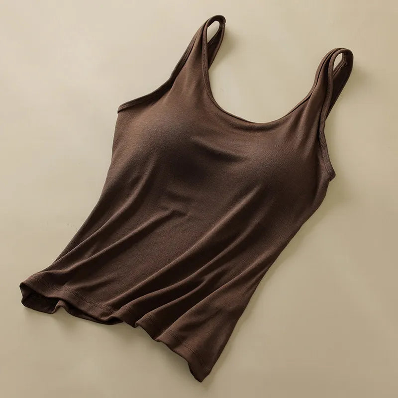 Premium New Women's Camisole with Built in Bra Summer Back Beauty Tank Top for Outer & Layering Wear