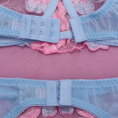 Tornova Sexy Embroidery Lingerie Suit for Women Mesh Patchwork Embroidery Women's Underwear Suit Sexy Garters Mesh Underwear Set