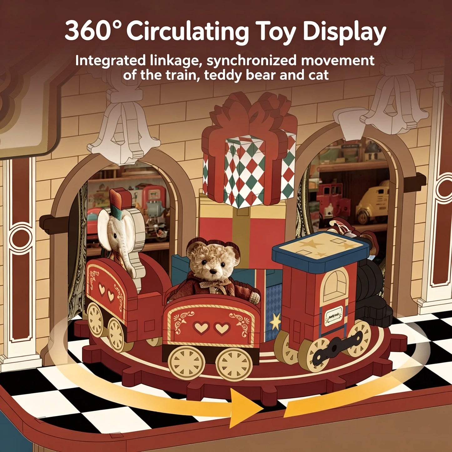 Bear Toy Shop Building Blocks 305 Pcs LED Light Music,3D Wooden Puzzles for Adults, Kids Gift Birthday Present Room Decor