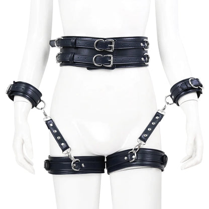 BDSM PU Leather Waist To Wrist Restraint Harness Set Adjustable Bondage Belt with Cuffs Slave Role Play Adult Sex Toy for Women